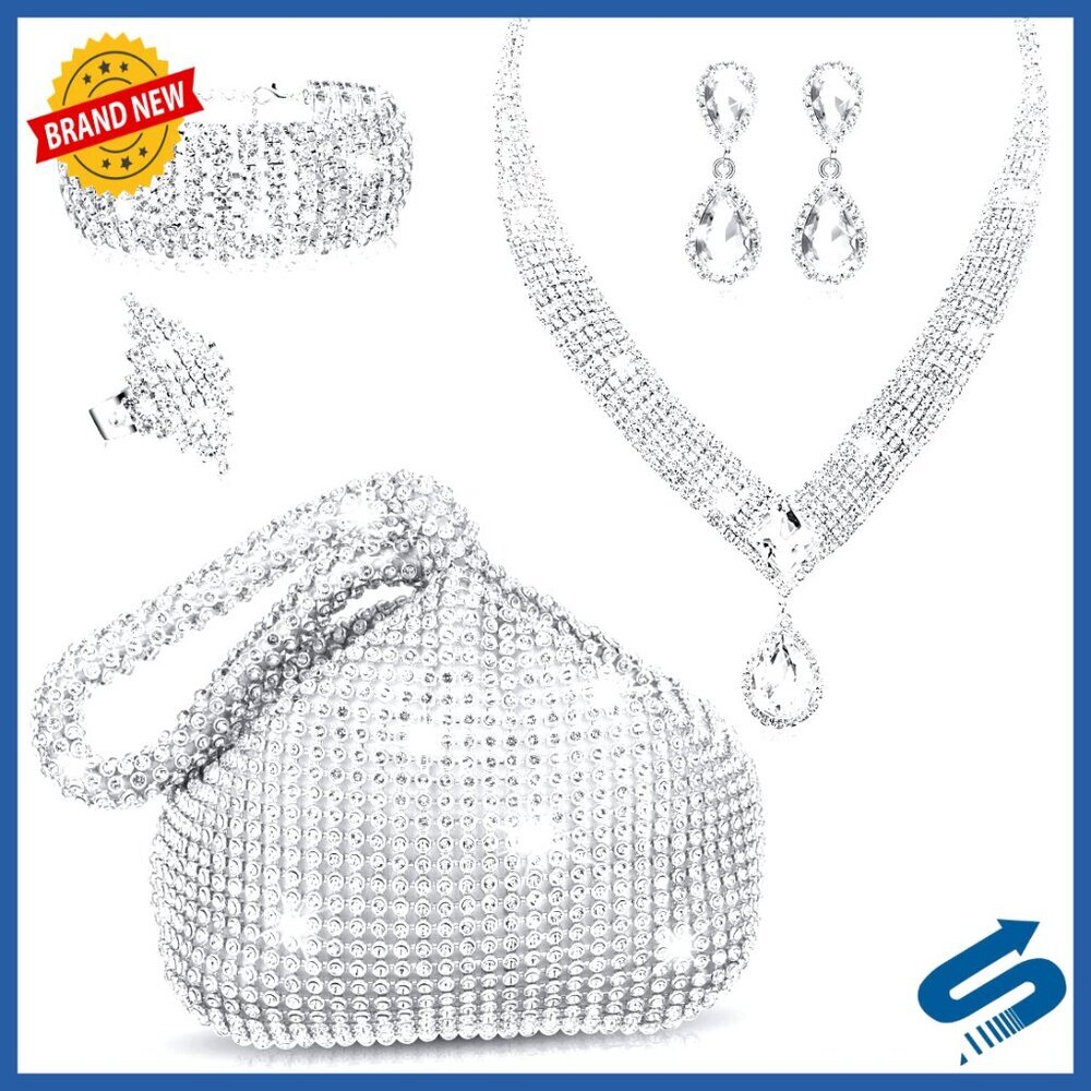 Rhinestone Jewelry Set with Clutch Elegant Bling Evening Party Wedding
